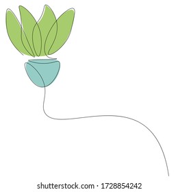 Plant in pot line drawing, vector illustration