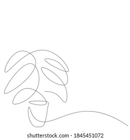 Plant in pot line drawing. Vector illustration