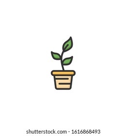 Plant in the pot line icon, outline vector sign, linear style pictogram isolated on white. Sprout symbol, logo illustration. Editable stroke.