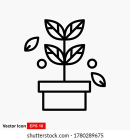 Plant in the pot line icon, outline vector sign, linear style pictogram isolated on white. Sprout symbol, logo illustration. Editable stroke.