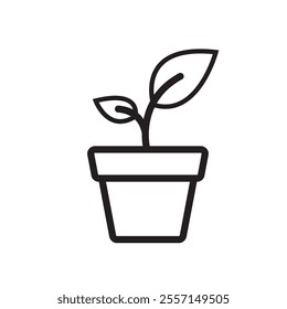 Plant in the pot line icon, outline vector sign, linear style pictogram isolated on white. Sprout symbol, logo illustration. Editable stroke. Pixel perfect