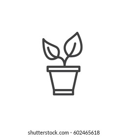 Plant In The Pot Line Icon, Outline Vector Sign, Linear Style Pictogram Isolated On White. Sprout Symbol, Logo Illustration. Editable Stroke. Pixel Perfect