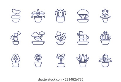 Plant pot line icon set. Editable stroke. Vector illustration. Containing 