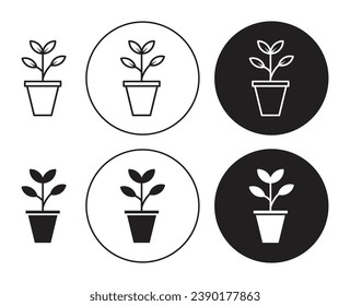 Juego de iconos de la línea de la olla de planta. Símbolo de huerta de plantas domésticas para diseños ui.