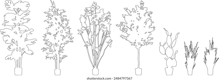 Plant Pot line silhouettes - side view set 2