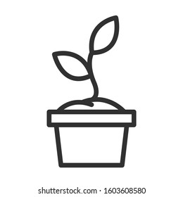 Plant in pot, linear icon. Editable stroke