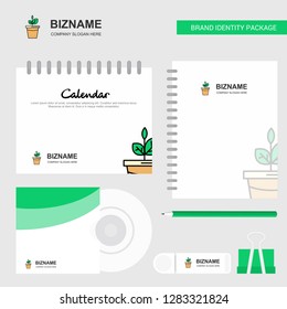 Plant pot  Logo, Calendar Template, CD Cover, Diary and USB Brand Stationary Package Design Vector Template