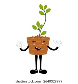 Plant pot mascot cartoon character, Cute Potted Plant Mascot with Vibrant Leaves. Flat Art Plant Mascot, Perfect for Logos and Stickers