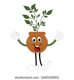 Plant pot mascot cartoon character, Cute Potted Plant Mascot with Vibrant Leaves. Flat Art Plant Mascot, Perfect for Logos and Stickers