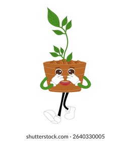 Plant pot mascot cartoon character, Cute Potted Plant Mascot with Vibrant Leaves. Flat Art Plant Mascot, Perfect for Logos and Stickers