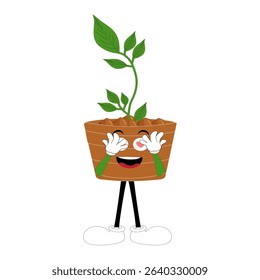 Plant pot mascot cartoon character, Cute Potted Plant Mascot with Vibrant Leaves. Flat Art Plant Mascot, Perfect for Logos and Stickers