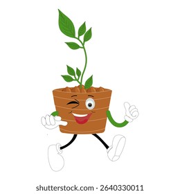Plant pot mascot cartoon character, Cute Potted Plant Mascot with Vibrant Leaves. Flat Art Plant Mascot, Perfect for Logos and Stickers