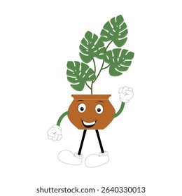 Plant pot mascot cartoon character, Cute Potted Plant Mascot with Vibrant Leaves. Flat Art Plant Mascot, Perfect for Logos and Stickers