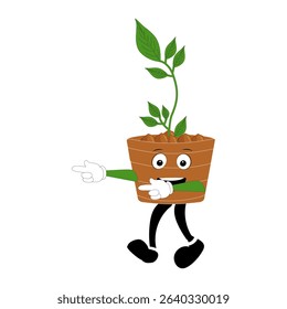 Plant pot mascot cartoon character, Cute Potted Plant Mascot with Vibrant Leaves. Flat Art Plant Mascot, Perfect for Logos and Stickers