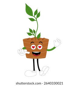 Plant pot mascot cartoon character, Cute Potted Plant Mascot with Vibrant Leaves. Flat Art Plant Mascot, Perfect for Logos and Stickers