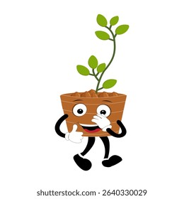 Plant pot mascot cartoon character, Cute Potted Plant Mascot with Vibrant Leaves. Flat Art Plant Mascot, Perfect for Logos and Stickers