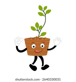 Plant pot mascot cartoon character, Cute Potted Plant Mascot with Vibrant Leaves. Flat Art Plant Mascot, Perfect for Logos and Stickers