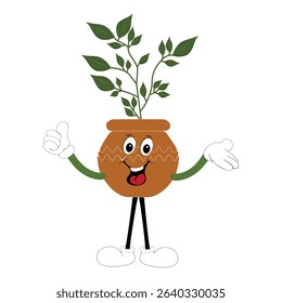 Plant pot mascot cartoon character, Cute Potted Plant Mascot with Vibrant Leaves. Flat Art Plant Mascot, Perfect for Logos and Stickers