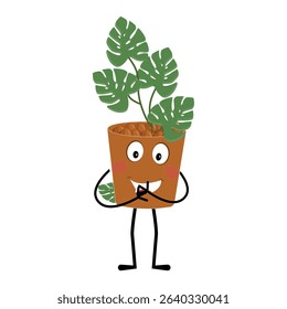 Plant pot mascot cartoon character, Cute Potted Plant Mascot with Vibrant Leaves. Flat Art Plant Mascot, Perfect for Logos and Stickers