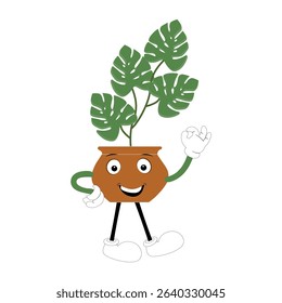 Plant pot mascot cartoon character, Cute Potted Plant Mascot with Vibrant Leaves. Flat Art Plant Mascot, Perfect for Logos and Stickers