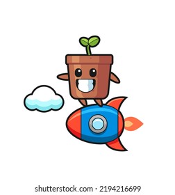 plant pot mascot character riding a rocket , cute style design for t shirt, sticker, logo element