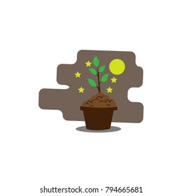 Plant with pot in the midnight day logo design