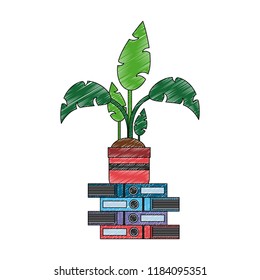 Plant pot on books scribble