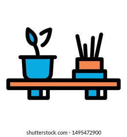 Plant pot on shelf icon. Outline plant pot on shelf vector icon for web design isolated on white background