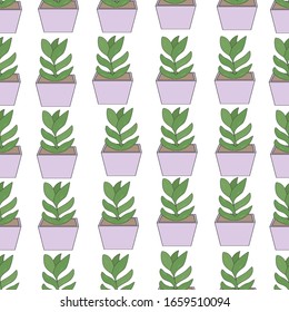 Plant in a pot on a white background seamless pattern.