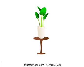Plant Pot on a Wooden Stand - Cartoon Vector Image