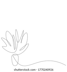 Plant in pot one line drawing on white background, vector illustration