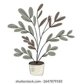 Plant in pot in pastel colors with black outline. Cozy home decoration illustration

. Hand drawn doodle style