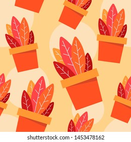 Plant in pot seamless pattern. floral flate style background. Beautiful vector design.