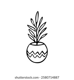 A plant in a pot is shown in a line drawing