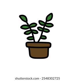Plante no pote com cor simples e arte vetorial