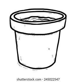 plant pot with soil / cartoon vector and illustration, black and white, hand drawn, sketch style, isolated on white background.