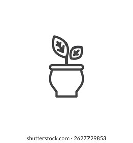 Plant pot with sprout line icon. linear style sign for mobile concept and web design. Pot with plant outline vector icon. Symbol, logo illustration. Vector graphics