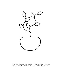 Plant in a pot vector. Flowerpot leaves in linear style vector icon. Home flower pot.