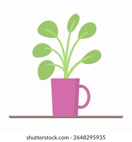 Plant pot vector. Hand holding potted flower with green leaves and sprout. Flat cartoon icon for gardening, eco care and nature protection. Isolated illustration symbol of growth, love and life.

