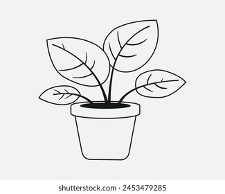 Planta en el icono del Vector de la olla para la decoración casera. Ilustración de línea en blanco y negro de Houseplant.