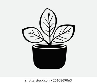 Plant in pot vector icon for home decoration. Houseplant black and white line illustration.