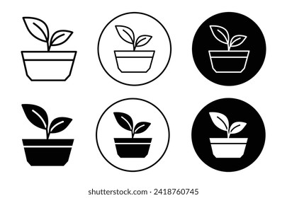 Plant Pot vector icon set collection. Plant Pot Outline flat Icon.