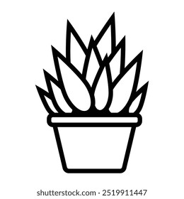 Plant in pot vector icon. Succulent outline drawing. Isolated on white background.