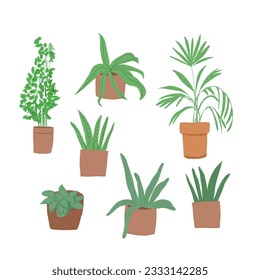 Plant in pot vector illustration set. Cartoon flat different indoor potted decorative houseplants for interior home or office decoration, green garden floral collection icons isolated on white