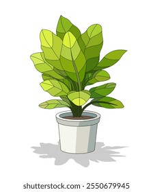 Planta con Vector de olla, planta interior, Vector de la planta de Croton, decoración interior de la casa, verde, hermosa ilustración de la planta