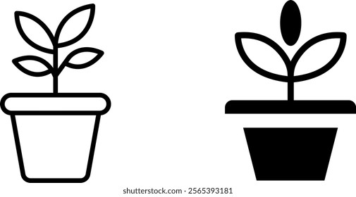 "Plant Pot Vector Line Icon Set: Stylish and Minimalist Gardening Designs"