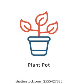 Plant Pot Vector Two Colors Outline Icon. Eps file 10