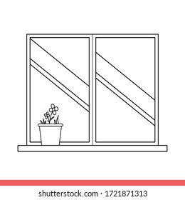 Plant pot in window, decorative flower symbol