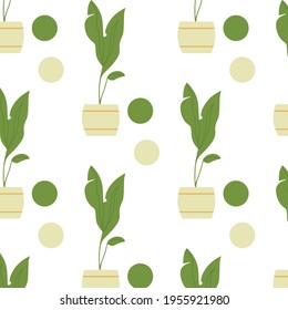 Plant pots seamless vector pattern. Repeating pattern with potted plants flat Scandinavian style. Room plants design. Use for fabric, wallpaper, wrapping