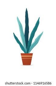 Plant potted in container. Vector Illustration